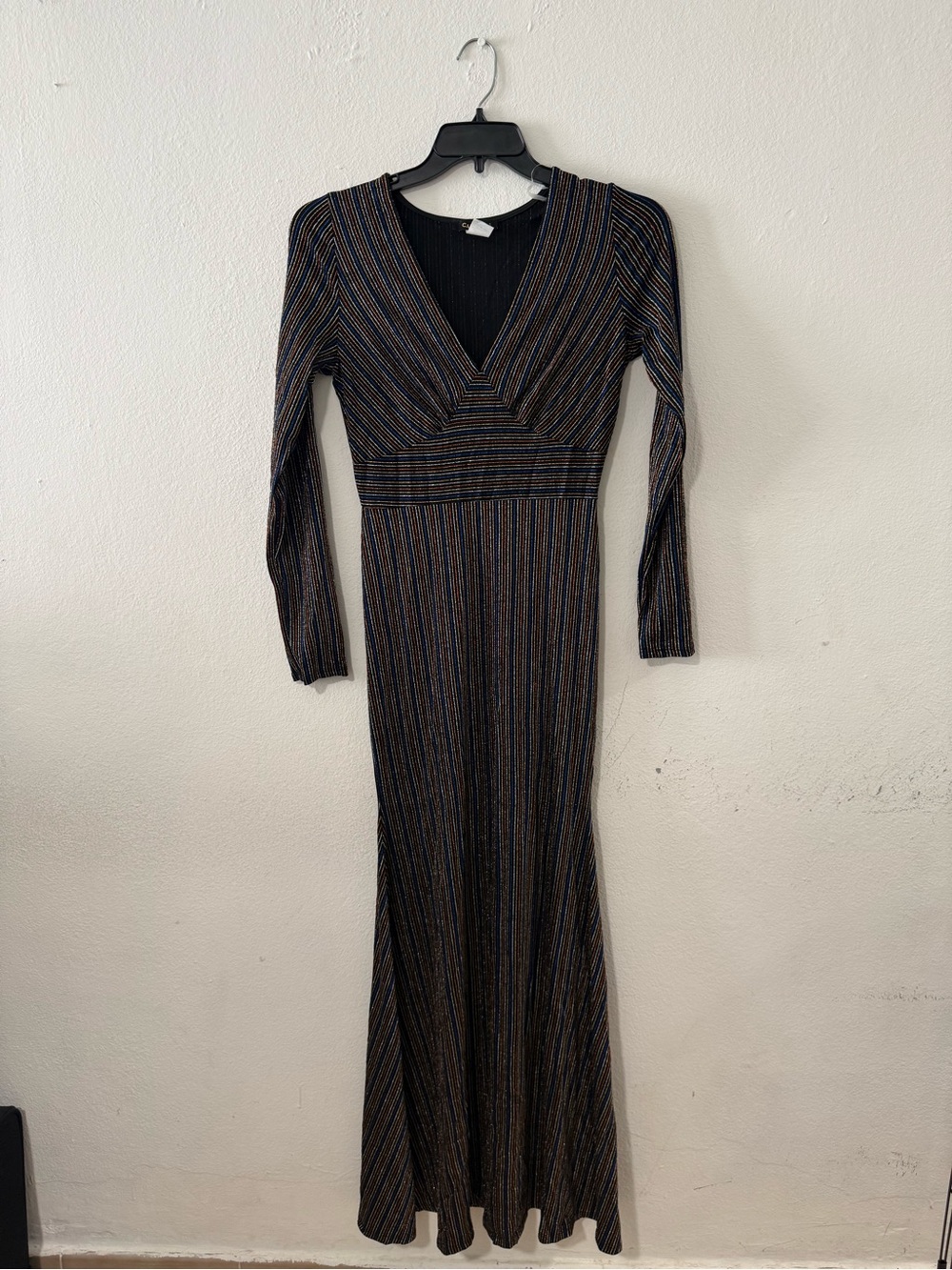 cameo Black Maxi Dress with Metallic Multi-Stripe